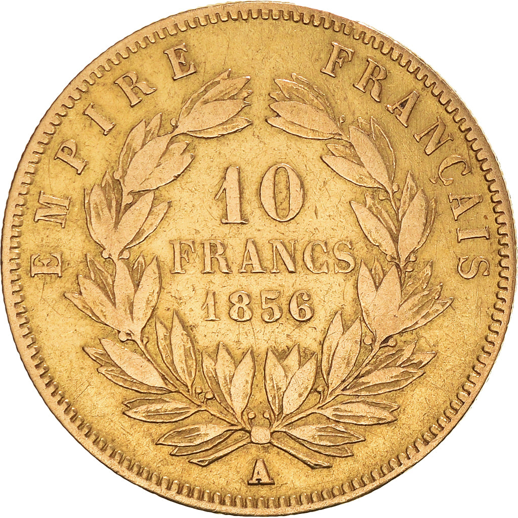 Munten, Frankrijk, Napoleon III, 10 Francs, 1856, Paris, FR, Goud, KM:784.3