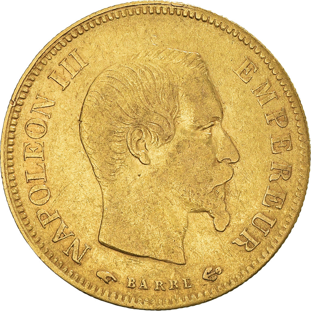 Moneta, Francia, Napoleon III, 10 Francs, 1856, Paris, MB+, Oro, KM:784.3