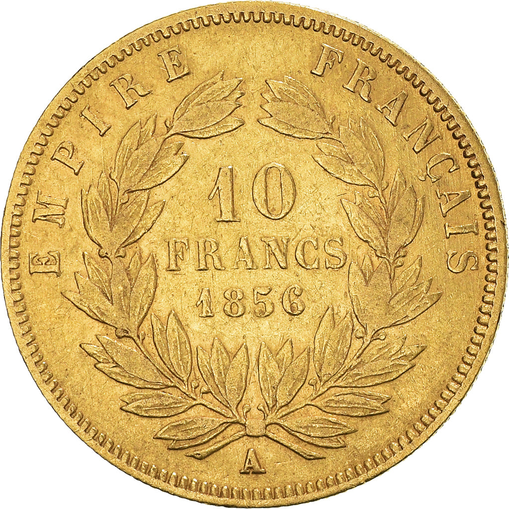 Moneta, Francia, Napoleon III, 10 Francs, 1856, Paris, MB+, Oro, KM:784.3