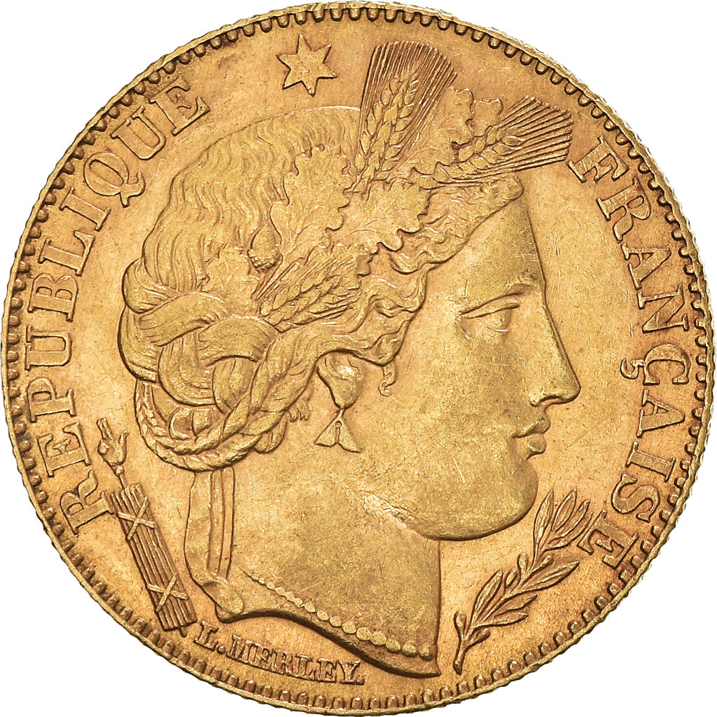 Moneta, Francja, Cérès, 10 Francs, 1896, Paris, AU(50-53), Złoto, KM:830