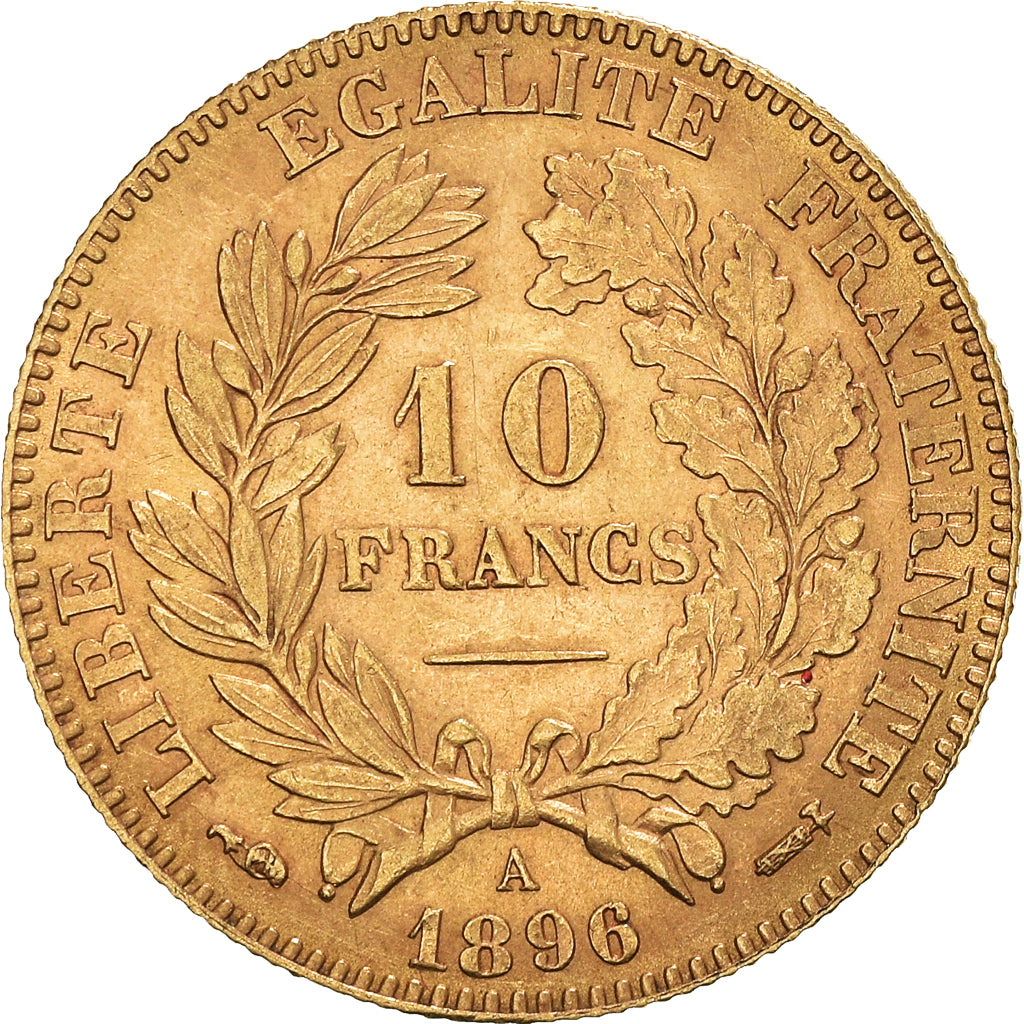 Moneta, Francja, Cérès, 10 Francs, 1896, Paris, AU(50-53), Złoto, KM:830