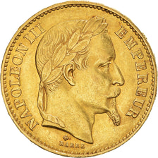 Moneta, Francia, Napoleon III, 20 Francs, 1869, Strasbourg, BB+, Oro, KM:801.2