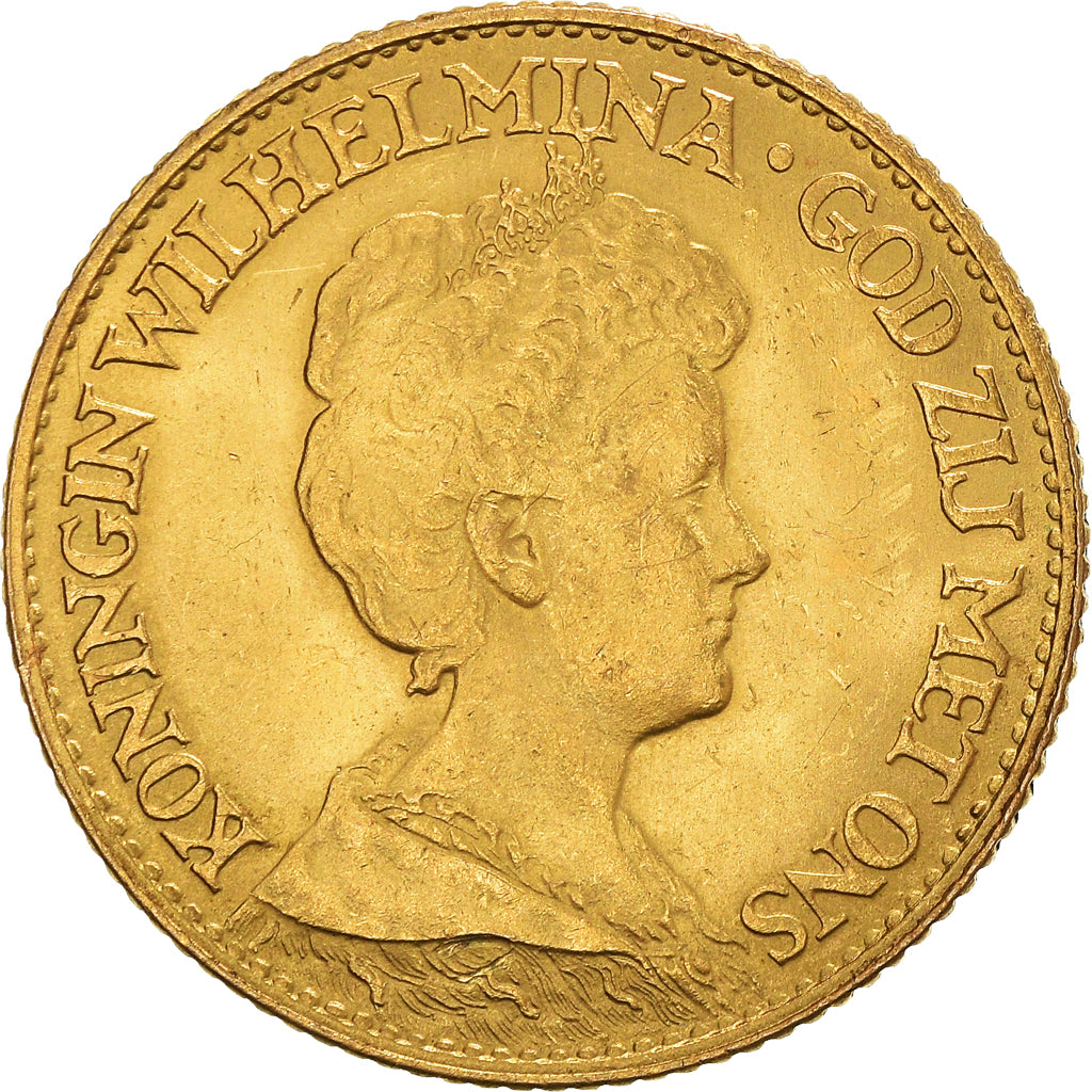 Moneta, Paesi Bassi, Wilhelmina I, 10 Gulden, 1917, SPL-, Oro, KM:149