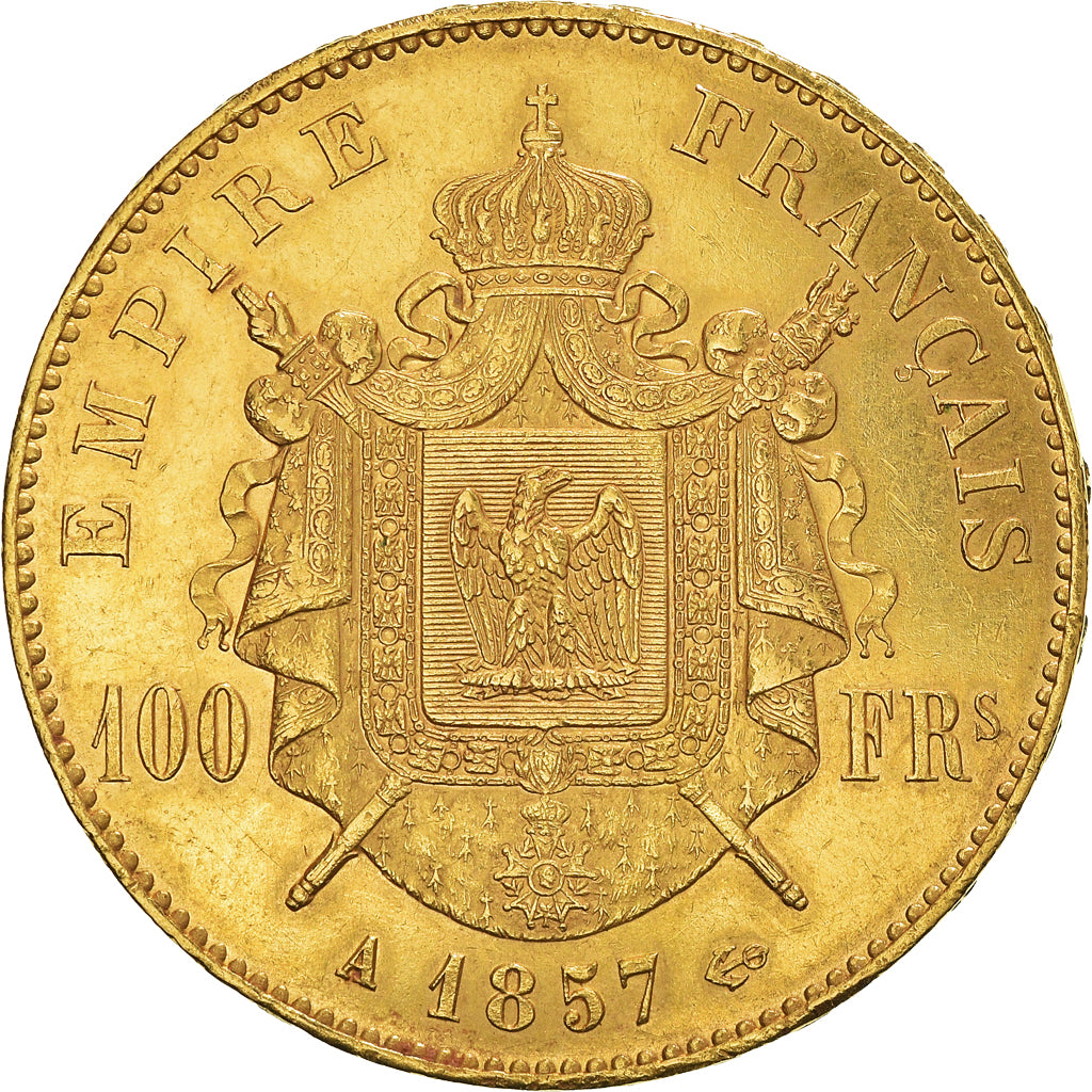 Moneta, Francia, Napoleon III, 100 Francs, 1857, Paris, BB+, Oro, KM:786.1
