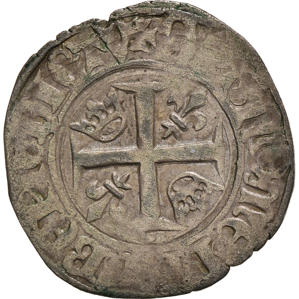 Coin, France, Charles VI, Blanc Guénar, 1411, Rouen, VF(30-35), Billon