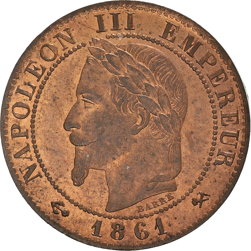 Munten, Frankrijk, Napoleon III, Centime, 1861, Bordeaux, UNC-, Bronzen