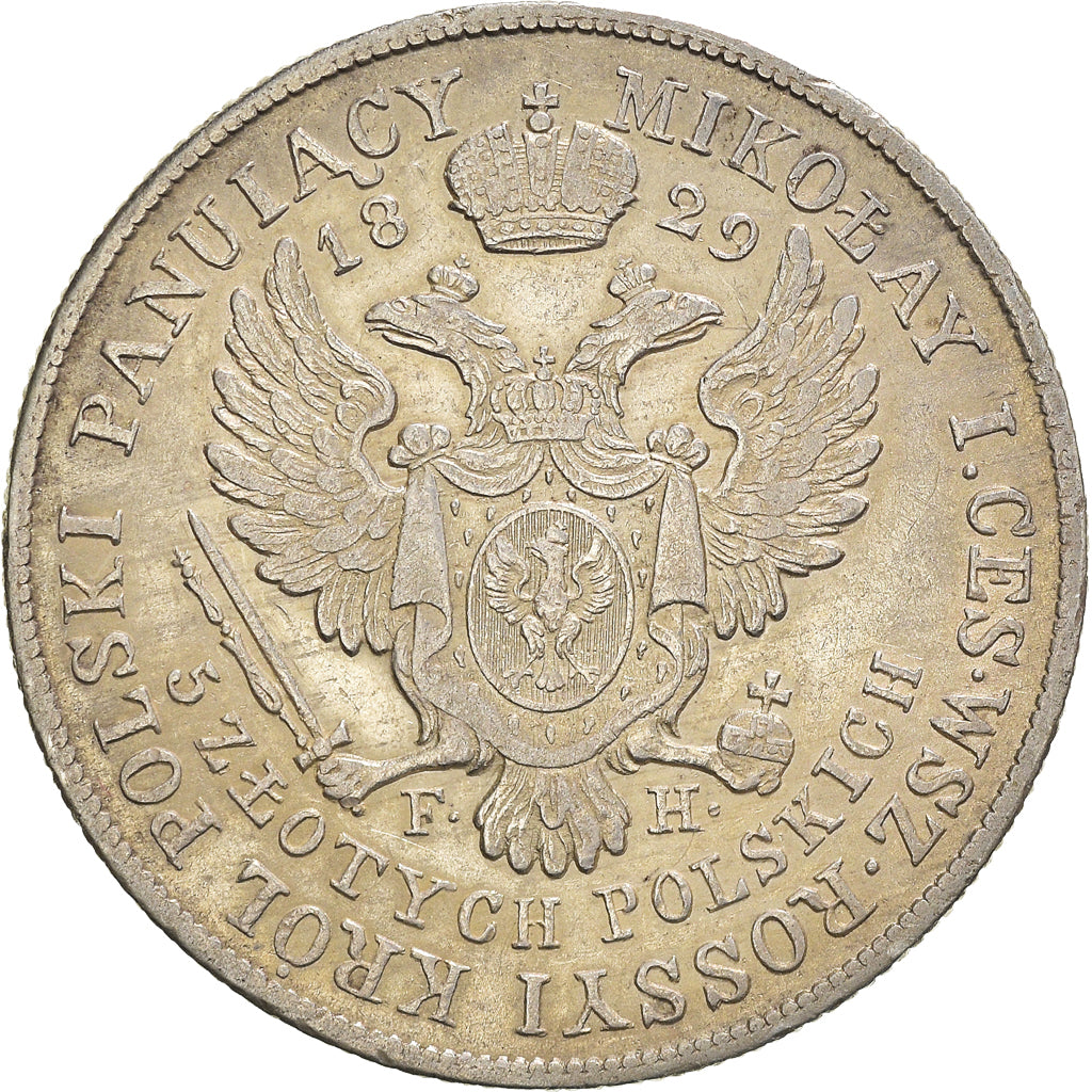 Moneta, Polonia, Nicholas I, 5 Zlotych, 1829, BB, Argento, KM:116