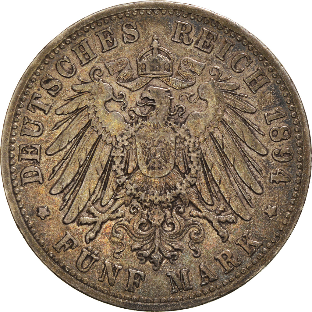 Coin, German States, BADEN, Friedrich I, 5 Mark, 1894, Karlsruhe, EF(40-45)