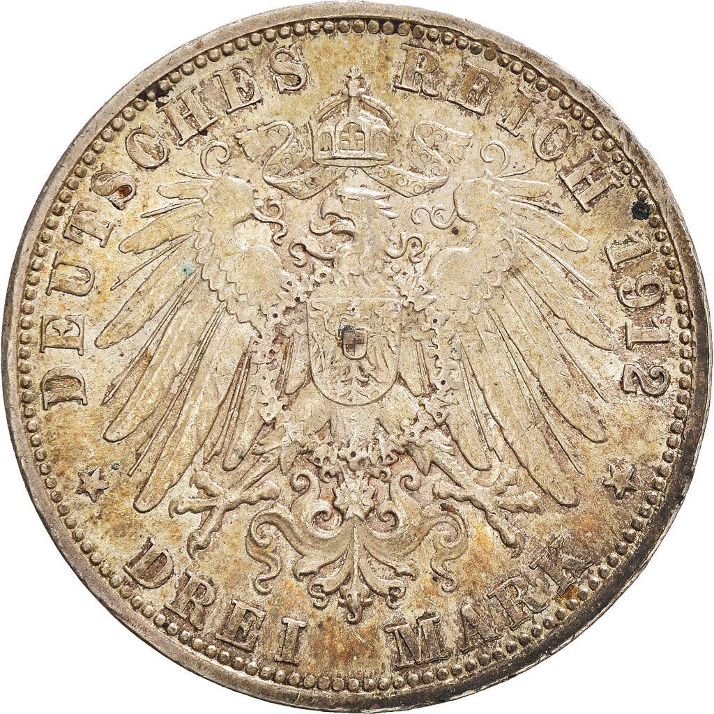 Moneta, Stati tedeschi, WURTTEMBERG, Wilhelm II, 3 Mark, 1912, Freudenstadt