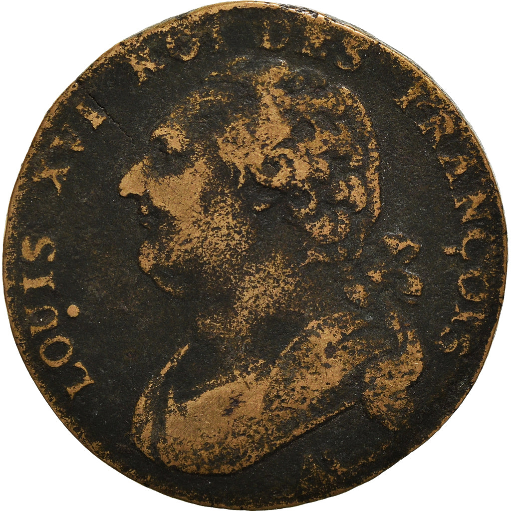 Moneda, Francia, Louis XVI, 12 Deniers, 1791, Metz, BC+, Bronce, Gadoury:15