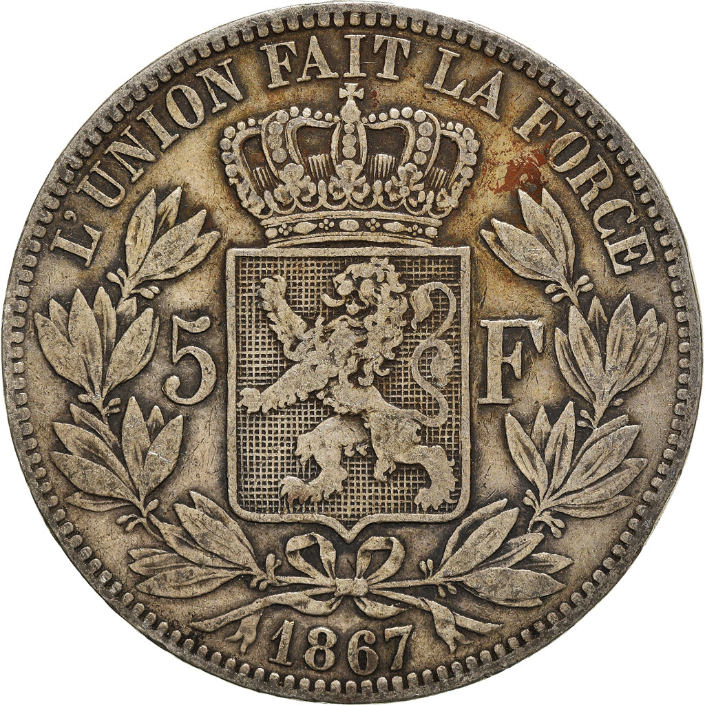 Coin, Belgium, Leopold II, 5 Francs, 5 Frank, 1867, VF(30-35), Silver, KM:24