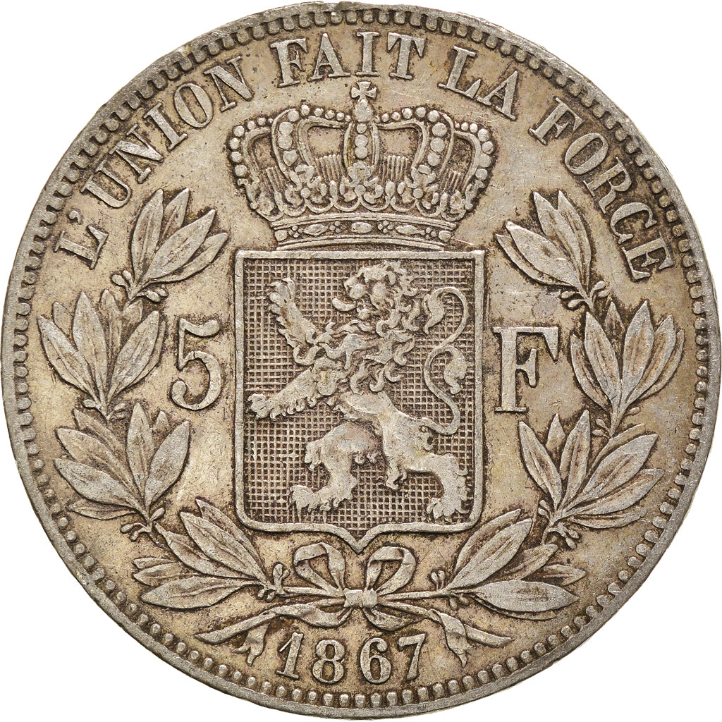 Coin, Belgium, Leopold II, 5 Francs, 5 Frank, 1867, EF(40-45), Silver, KM:24