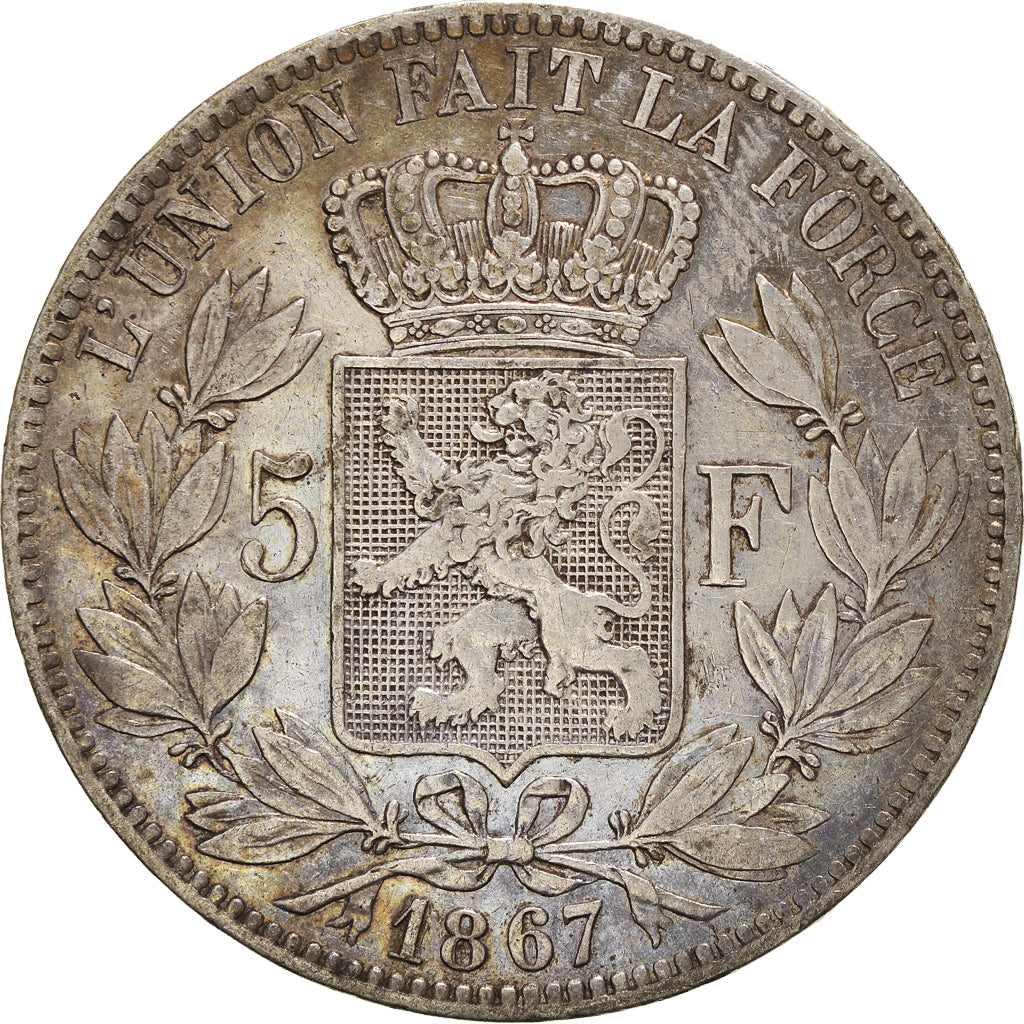 Coin, Belgium, Leopold II, 5 Francs, 5 Frank, 1867, EF(40-45), Silver, KM:24