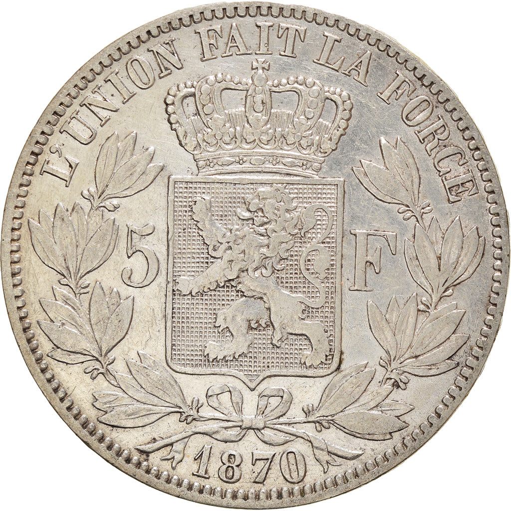 Coin, Belgium, Leopold II, 5 Francs, 5 Frank, 1870, Brussels, VF(30-35), Silver