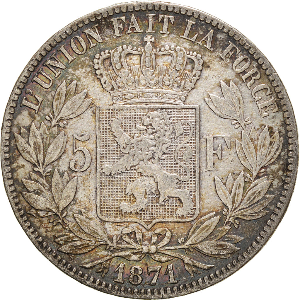 Coin, Belgium, Leopold II, 5 Francs, 5 Frank, 1871, EF(40-45), Silver, KM:24