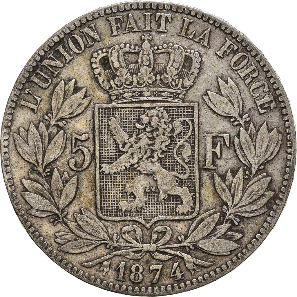 Moneta, Belgio, Leopold II, 5 Francs, 5 Frank, 1874, MB+, Argento, KM:24