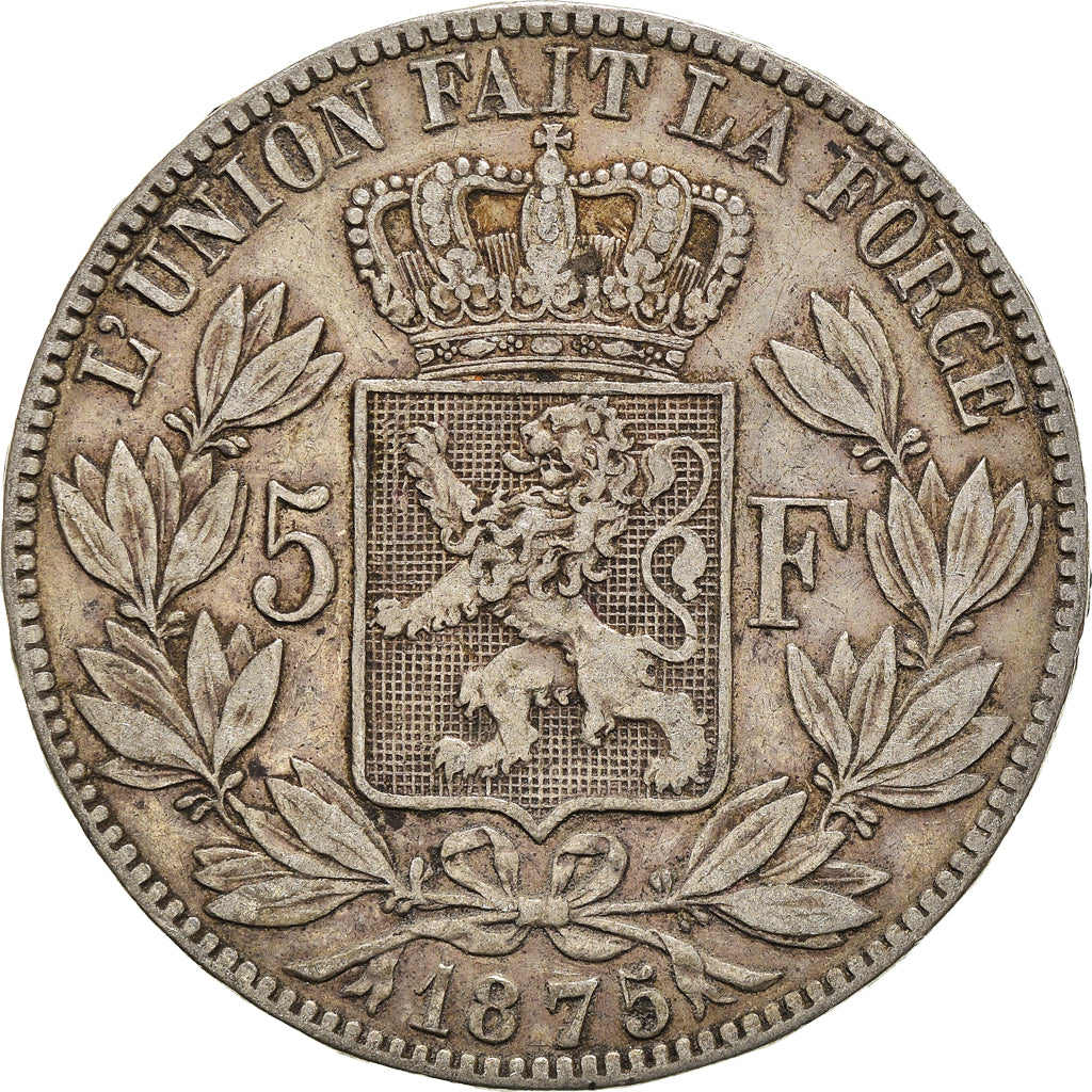 Munten, België, Leopold II, 5 Francs, 5 Frank, 1875, FR+, Zilver, KM:24