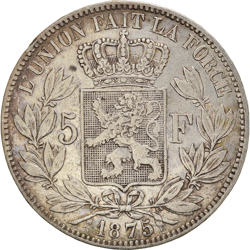 Coin, Belgium, Leopold II, 5 Francs, 5 Frank, 1875, EF(40-45), Silver, KM:24