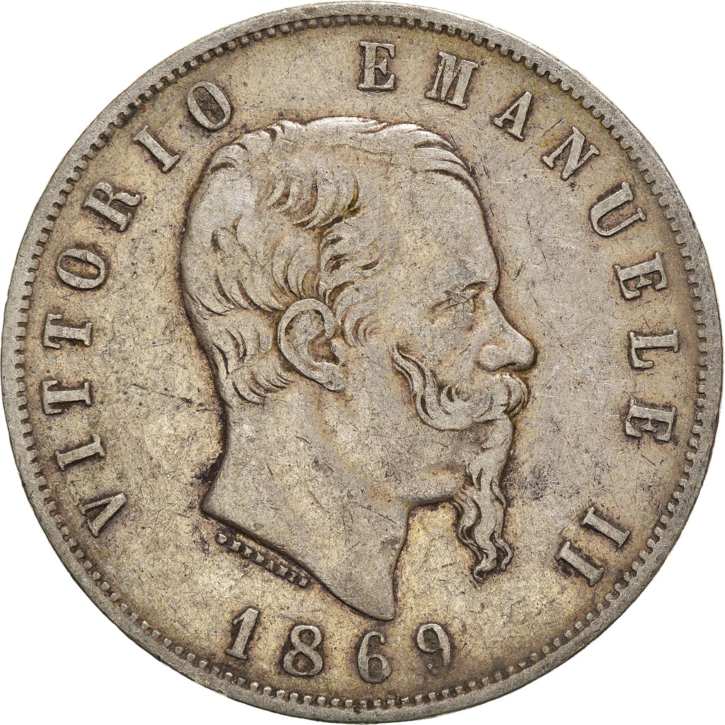 Moneta, Italia, Vittorio Emanuele II, 5 Lire, 1869, Milan, MB+, Argento, KM:8.3