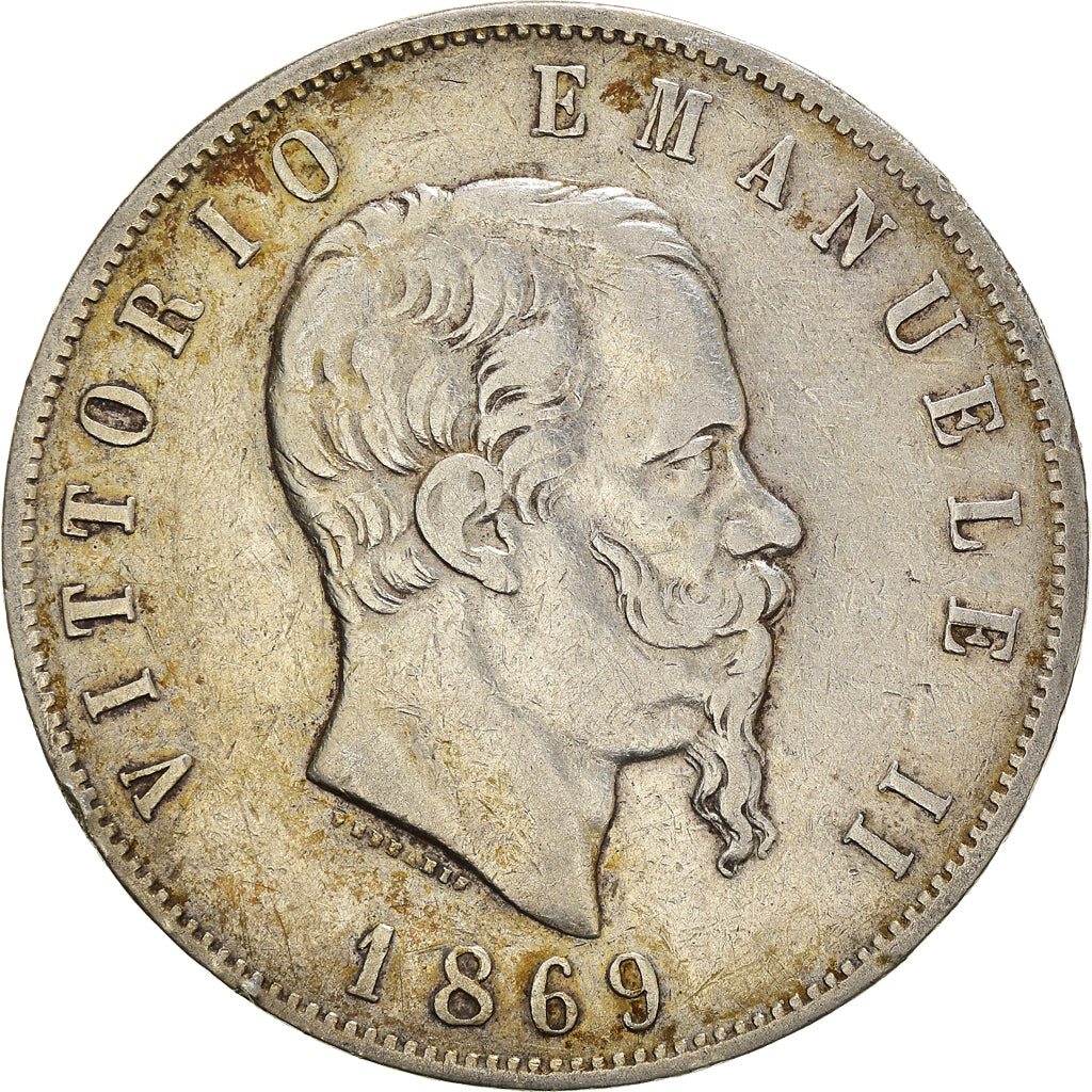 Moneta, Italia, Vittorio Emanuele II, 5 Lire, 1869, Milan, MB+, Argento, KM:8.3
