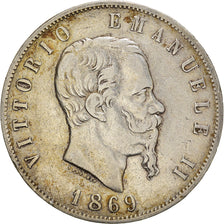 Moneta, Italia, Vittorio Emanuele II, 5 Lire, 1869, Milan, MB+, Argento, KM:8.3