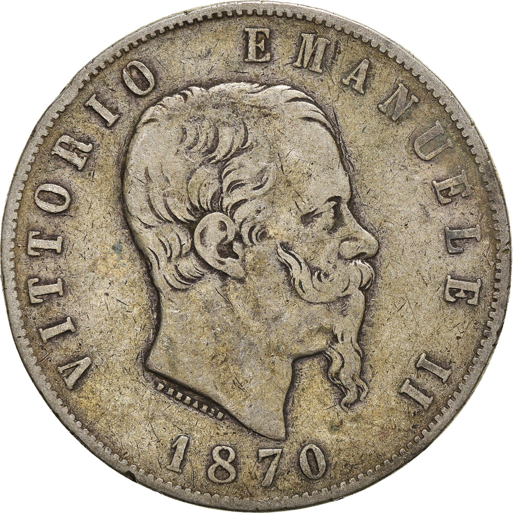 Monnaie, Italie, Vittorio Emanuele II, 5 Lire, 1870, Milan, TB+, Argent, KM:8.3