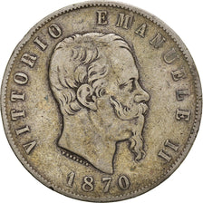 Monnaie, Italie, Vittorio Emanuele II, 5 Lire, 1870, Milan, TB+, Argent, KM:8.3