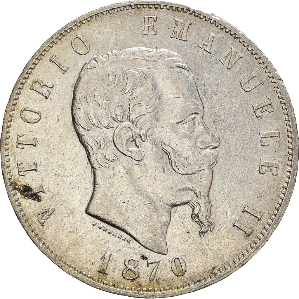 Coin, Italy, Vittorio Emanuele II, 5 Lire, 1870, Milan, EF(40-45), Silver