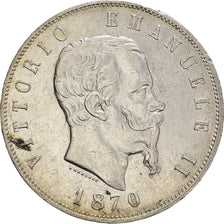 Coin, Italy, Vittorio Emanuele II, 5 Lire, 1870, Milan, EF(40-45), Silver