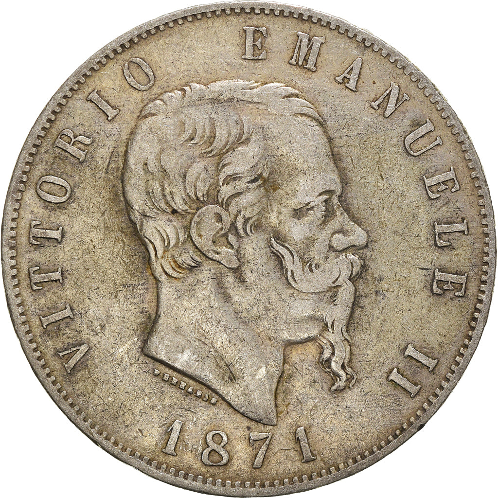 Monnaie, Italie, Vittorio Emanuele II, 5 Lire, 1871, Milan, TB+, Argent, KM:8.3