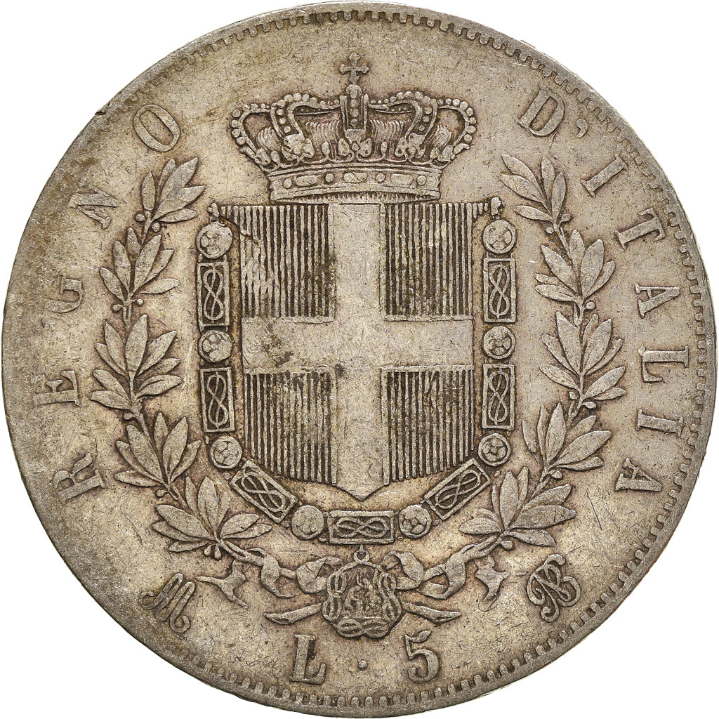 Coin, Italy, Vittorio Emanuele II, 5 Lire, 1871, Milan, VF(30-35), Silver