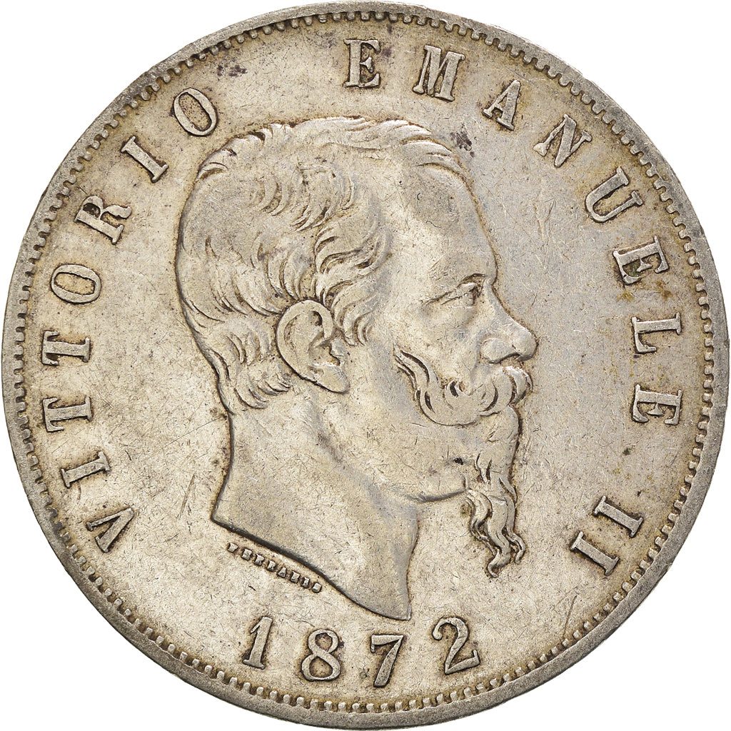 Coin, Italy, Vittorio Emanuele II, 5 Lire, 1872, Milan, VF(20-25), Silver