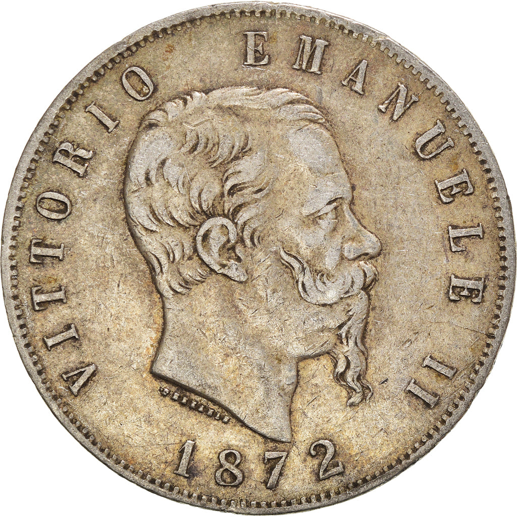 Moeda, Itália, Vittorio Emanuele II, 5 Lire, 1872, Milan, VF(30-35), Prata