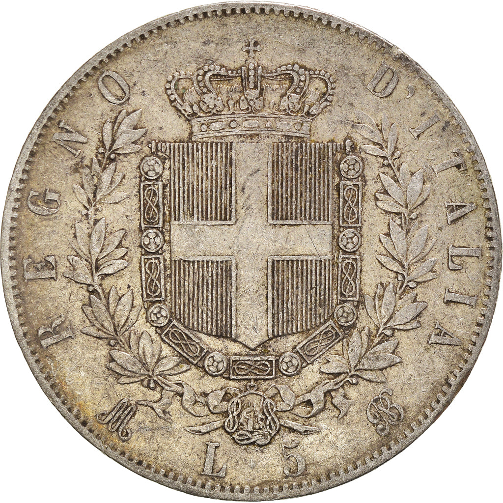 Moeda, Itália, Vittorio Emanuele II, 5 Lire, 1872, Milan, VF(30-35), Prata