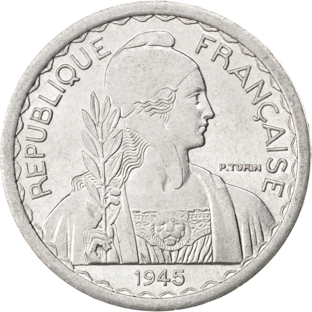 FRENCH INDO-CHINA, 10 Cents, 1945, Paris, KM #28.1, MS(60-62), Aluminum, 23,...