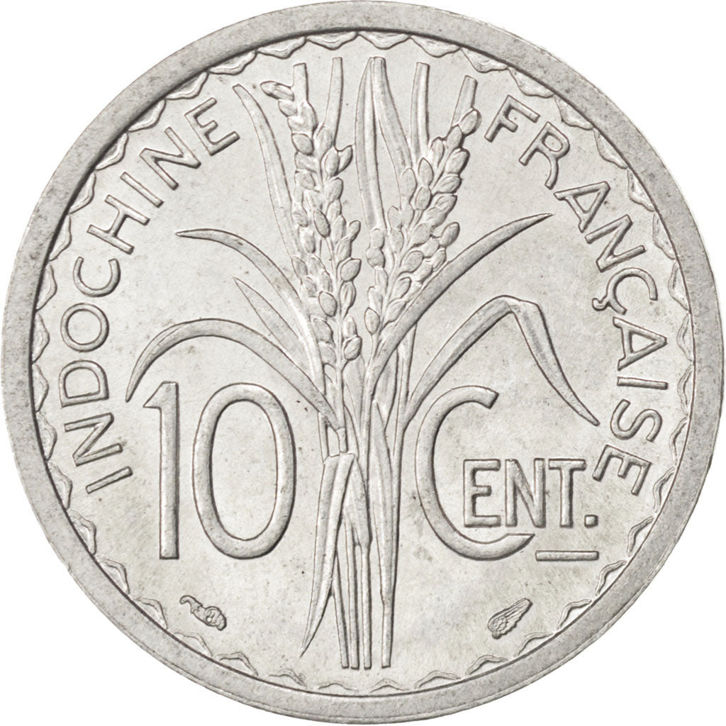 FRENCH INDO-CHINA, 10 Cents, 1945, Paris, KM #28.1, MS(60-62), Aluminum, 23,...