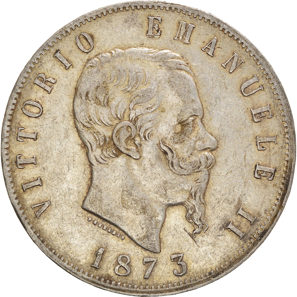 Coin, Italy, Vittorio Emanuele II, 5 Lire, 1873, Milan, VF(30-35), Silver