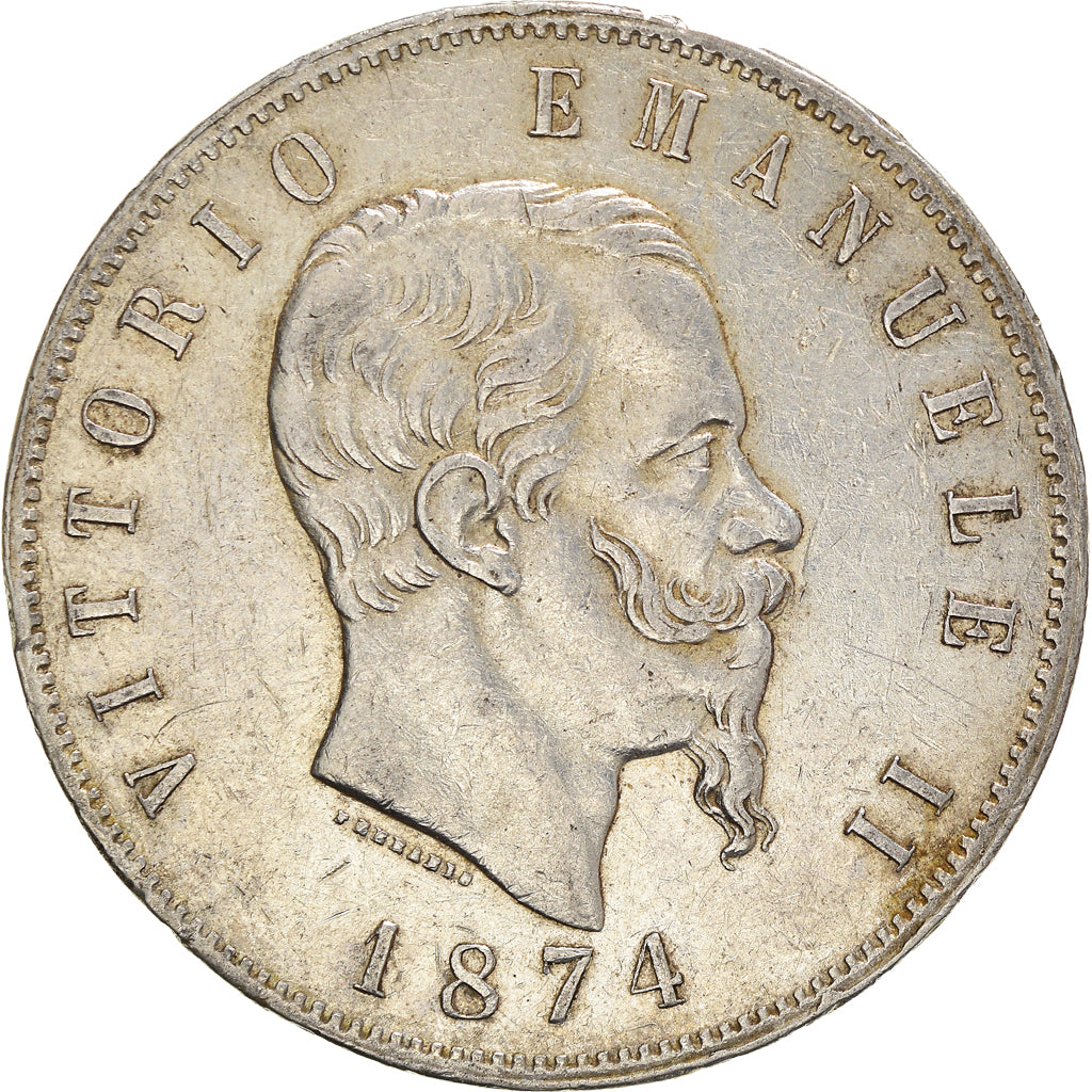 Coin, Italy, Vittorio Emanuele II, 5 Lire, 1874, Milan, EF(40-45), Silver