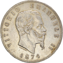 Coin, Italy, Vittorio Emanuele II, 5 Lire, 1874, Milan, EF(40-45), Silver