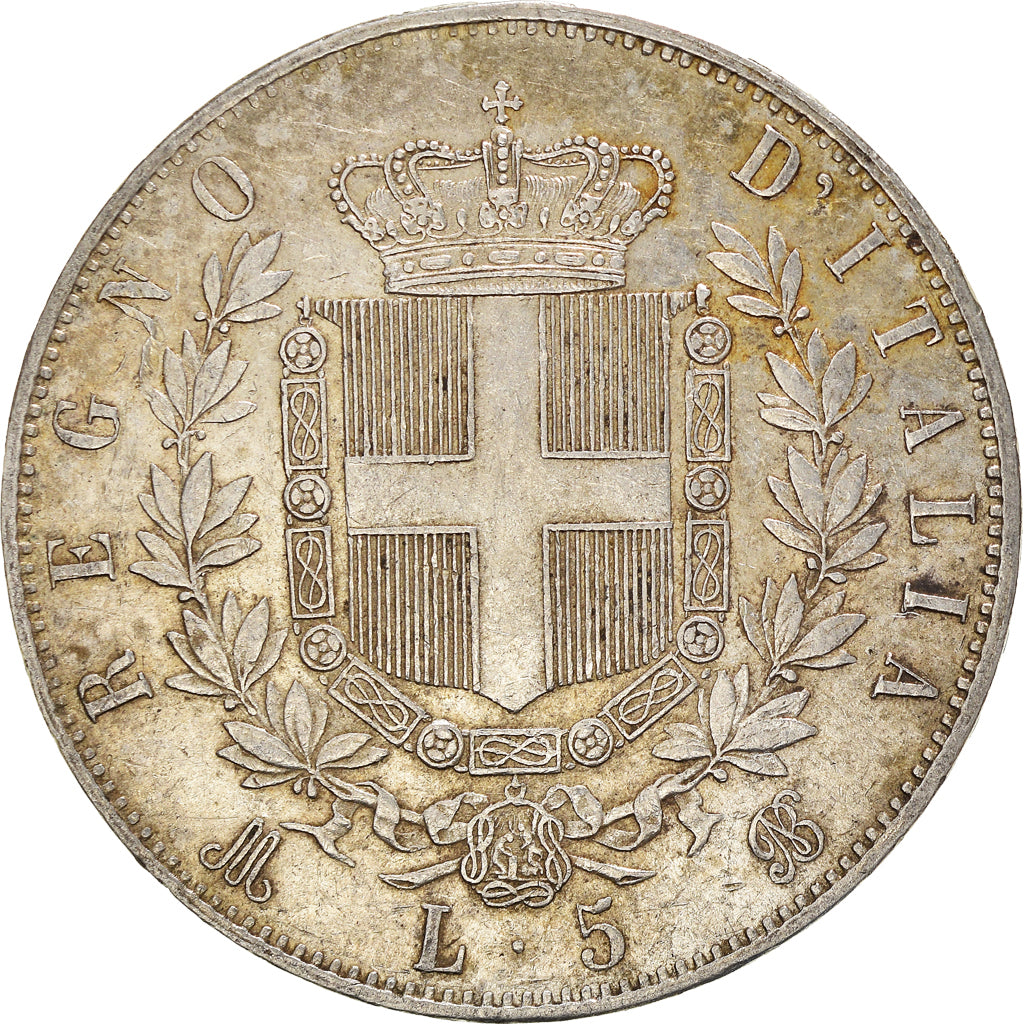 Coin, Italy, Vittorio Emanuele II, 5 Lire, 1874, Milan, EF(40-45), Silver