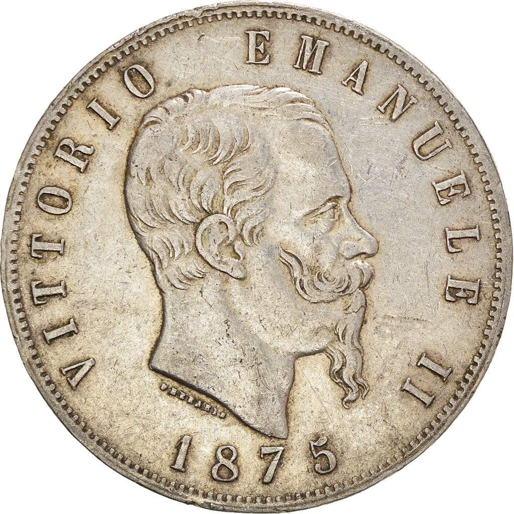 Coin, Italy, Vittorio Emanuele II, 5 Lire, 1875, Milan, VF(30-35), Silver