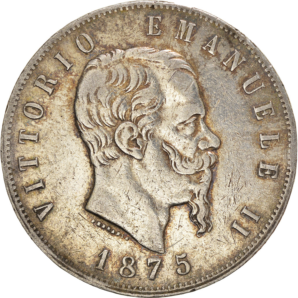Coin, Italy, Vittorio Emanuele II, 5 Lire, 1875, Milan, VF(30-35), Silver