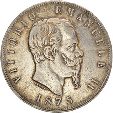 Coin, Italy, Vittorio Emanuele II, 5 Lire, 1875, Milan, VF(30-35), Silver