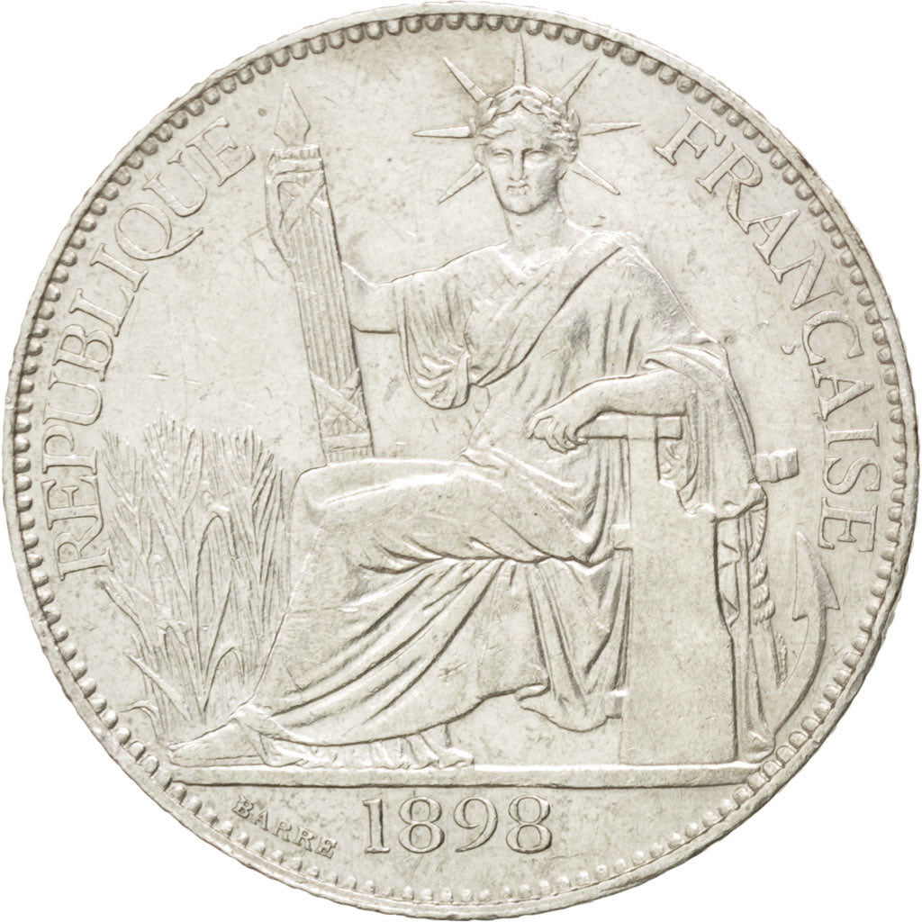 FRENCH INDO-CHINA, 20 Cents, 1898, Paris, KM #10, AU(50-53), Silver, Lecompte...