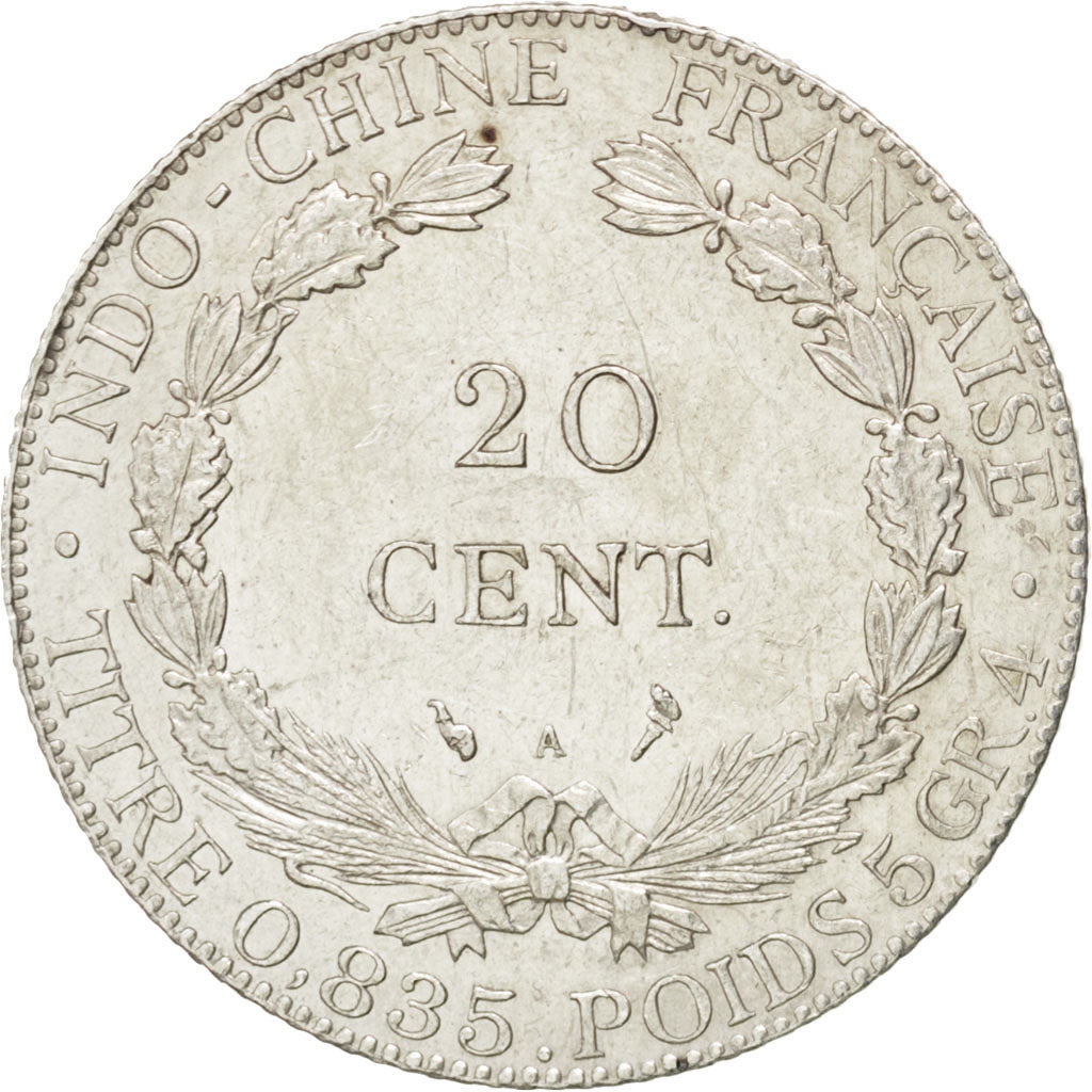 FRENCH INDO-CHINA, 20 Cents, 1898, Paris, KM #10, AU(50-53), Silver, Lecompte...