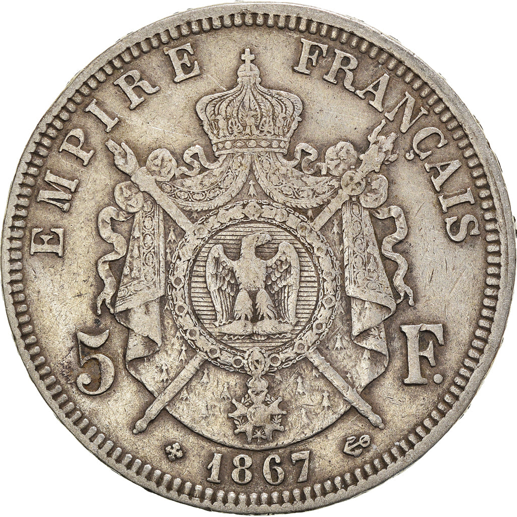 Coin, France, Napoléon III, 5 Francs, 1867, Strasbourg, VF(20-25), Silver
