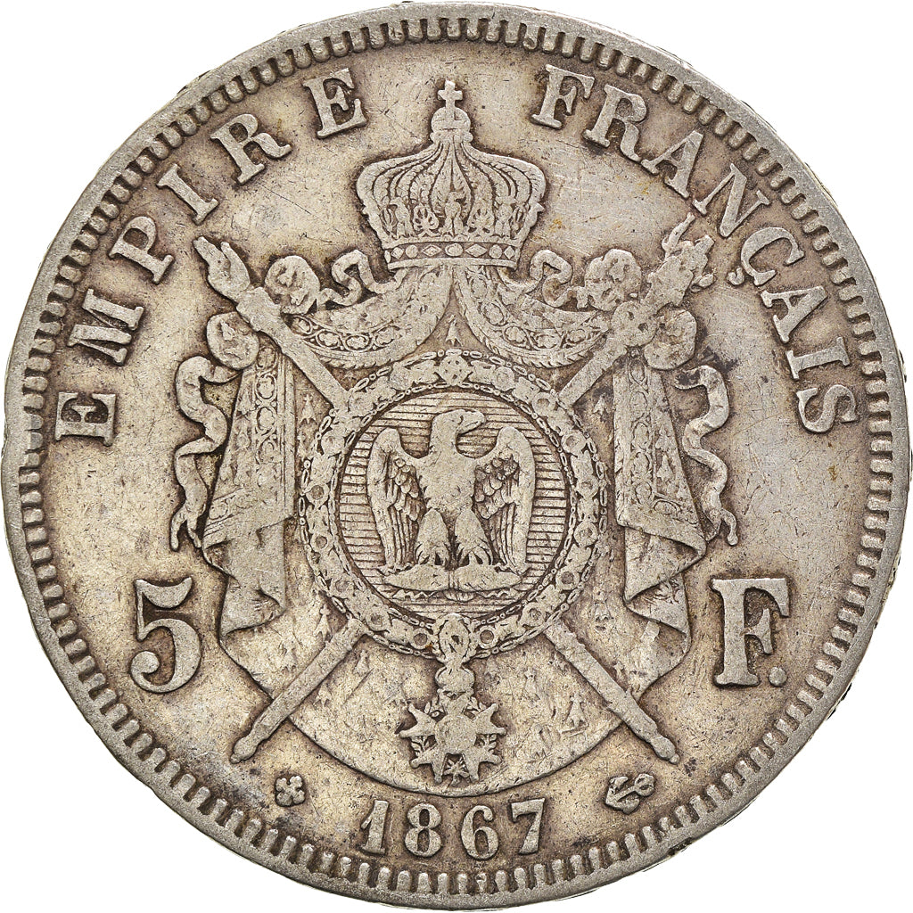 Coin, France, Napoléon III, 5 Francs, 1867, Strasbourg, VF(30-35), Silver