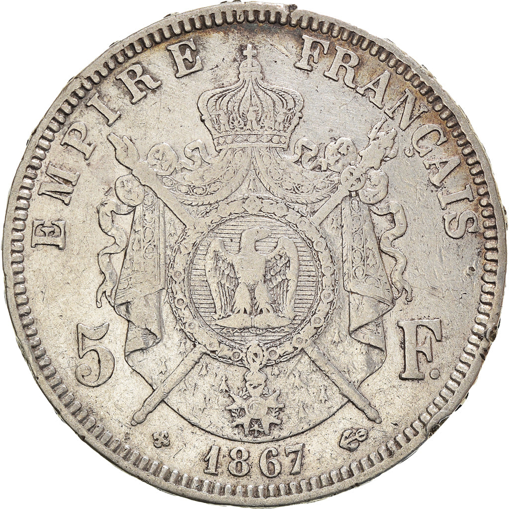 Coin, France, Napoléon III, 5 Francs, 1867, Strasbourg, VF(30-35), Silver