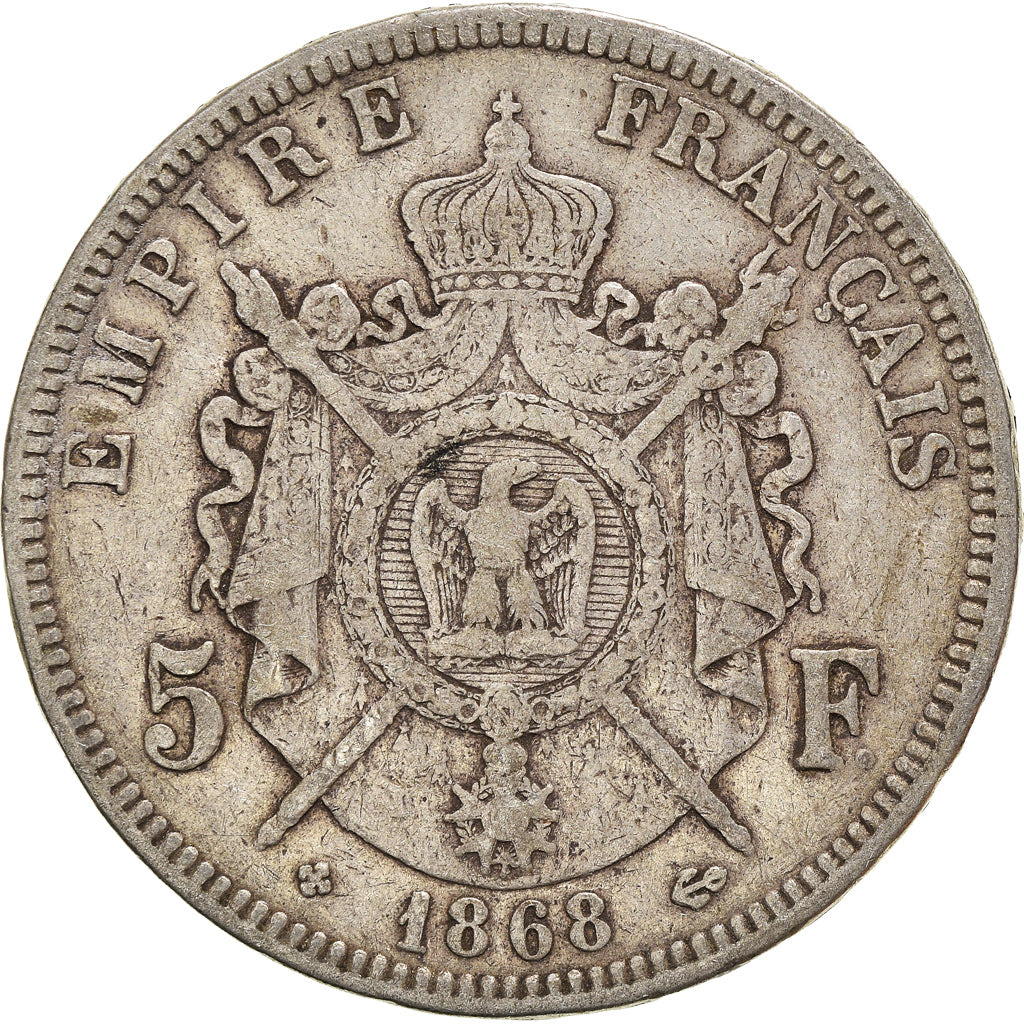 Münze, Frankreich, Napoleon III, 5 Francs, 1868, Strasbourg, S, Silber
