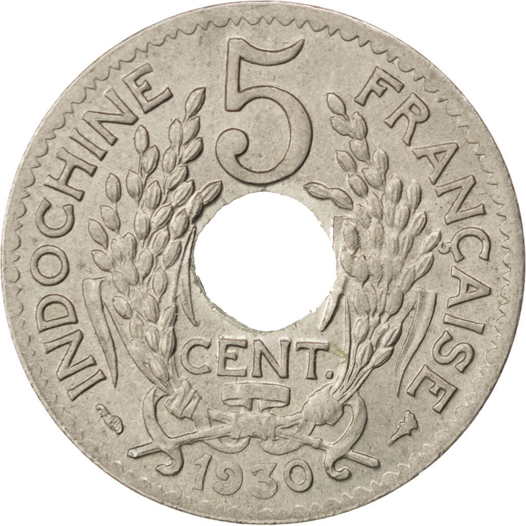 Coin, French Indochina, 5 Cents, 1930, AU(55-58), Copper-nickel, KM:18
